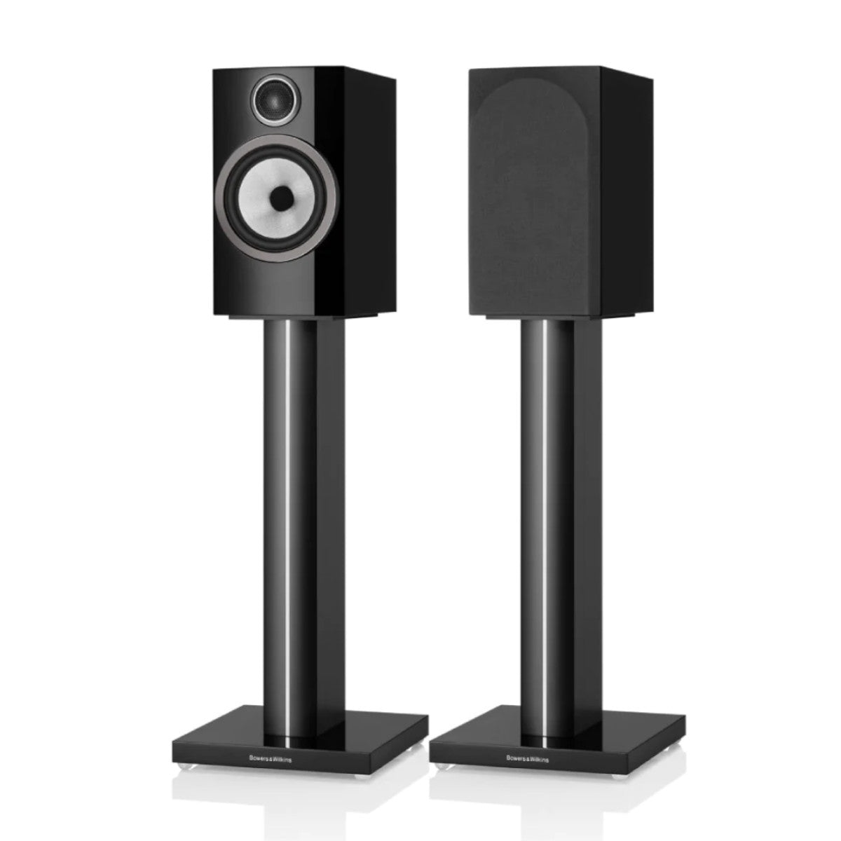 B&W 706 S3 Bookshelf Speaker (Gloss Black) with stand