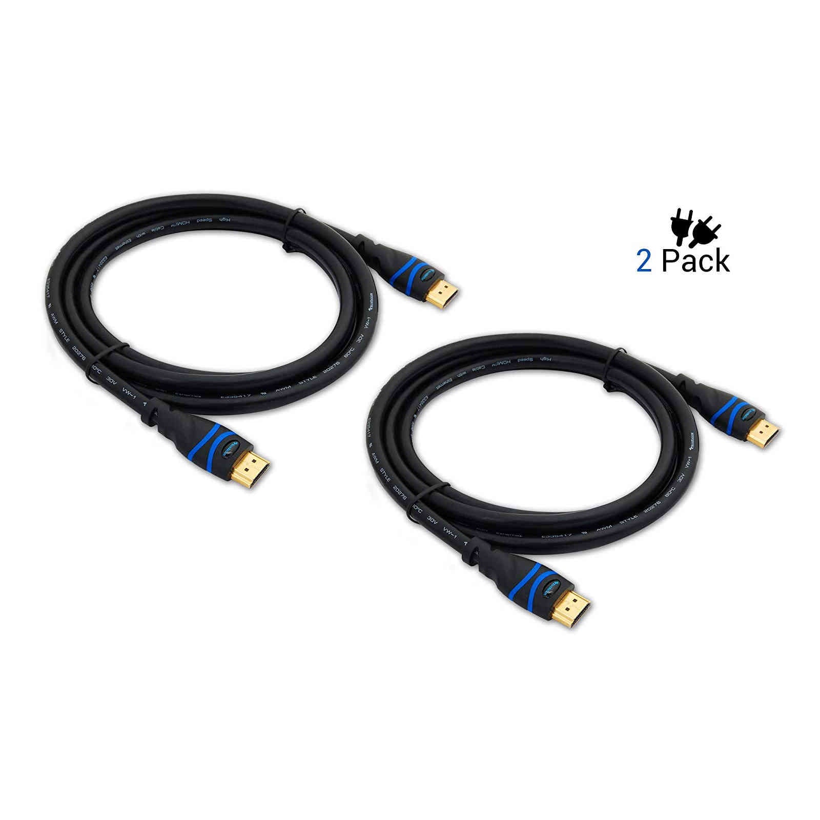 BlueRigger High Speed HDMI Cable with Ethernet (3ft /6.6ft /10ft) - 2-Pack - Ooberpad
