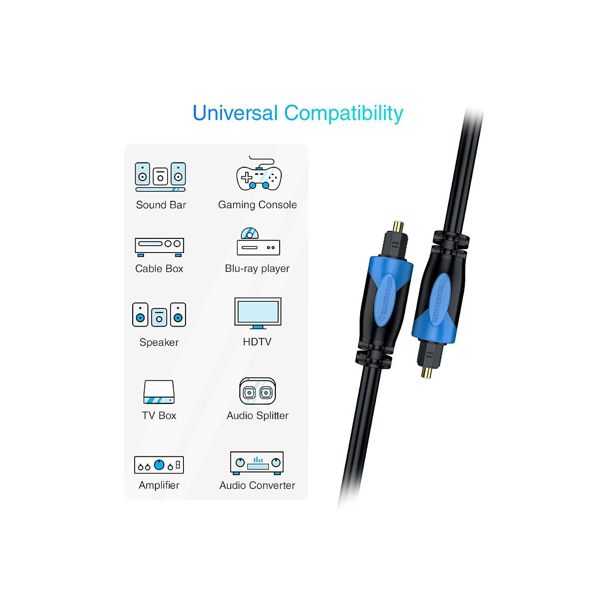 BlueRigger Digital Optical Audio Toslink Cable (In-Wall CL3 Rated) 15ft /25ft /35ft /50ft - Ooberpad