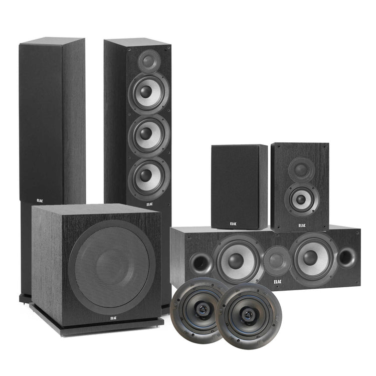 Elac 5.1.2 Dolby Atmos Package with F6.2 Towers, OWB4.2 Surrounds, C6.2 Center, IC-C61-W Ceiling Speakers and 3030 Subwoofer