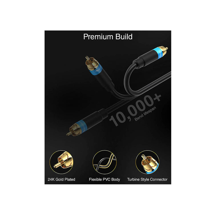 BlueRigger Dual Shielded Subwoofer Audio RCA Cable with Gold plated connectors (8 ft /15 ft /35 ft) - Ooberpad