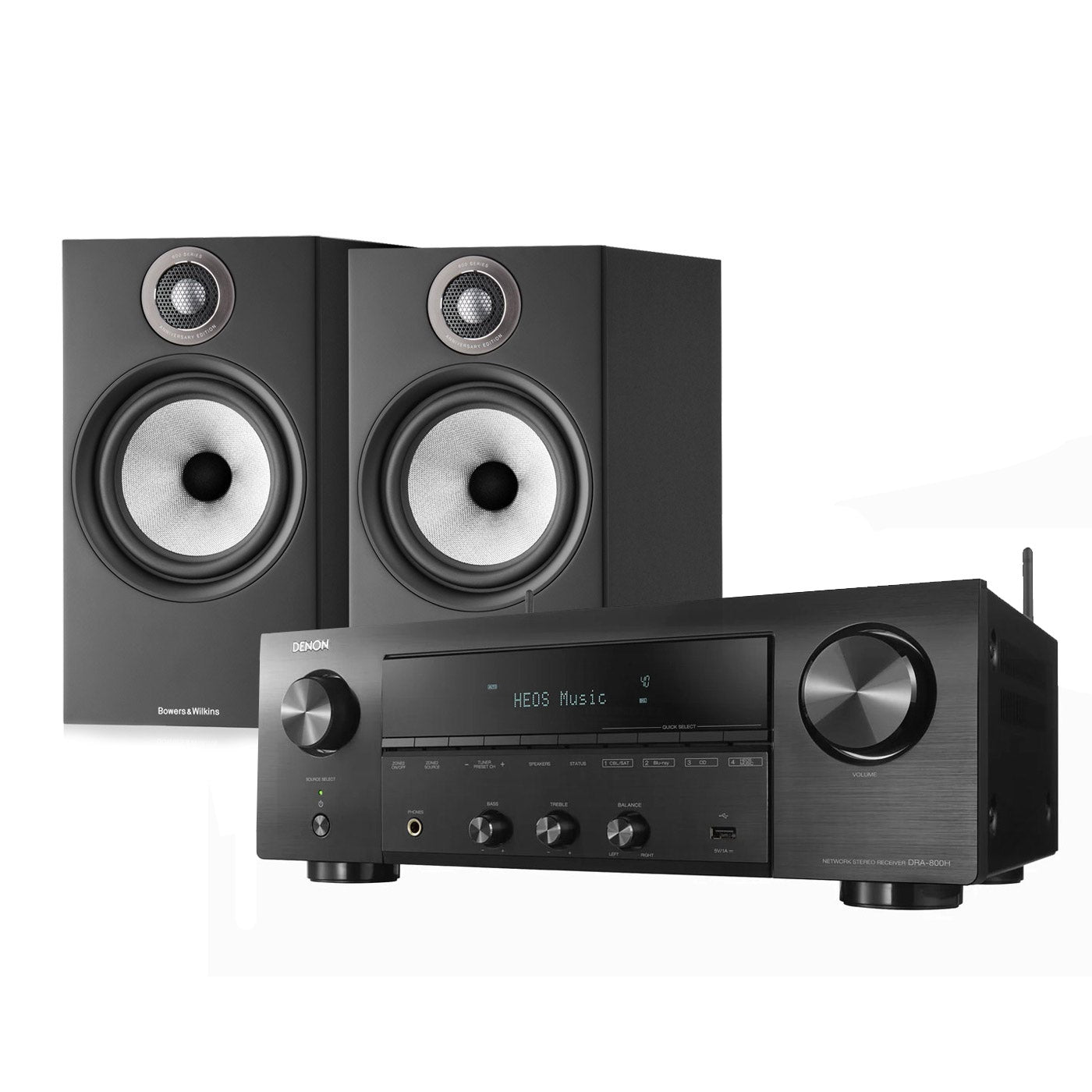 Bowers & Wilkins 606 S2 Anniversary Edition Bookshelf Speaker + Denon DRA-800H Combo Stereo Package - Ooberpad India