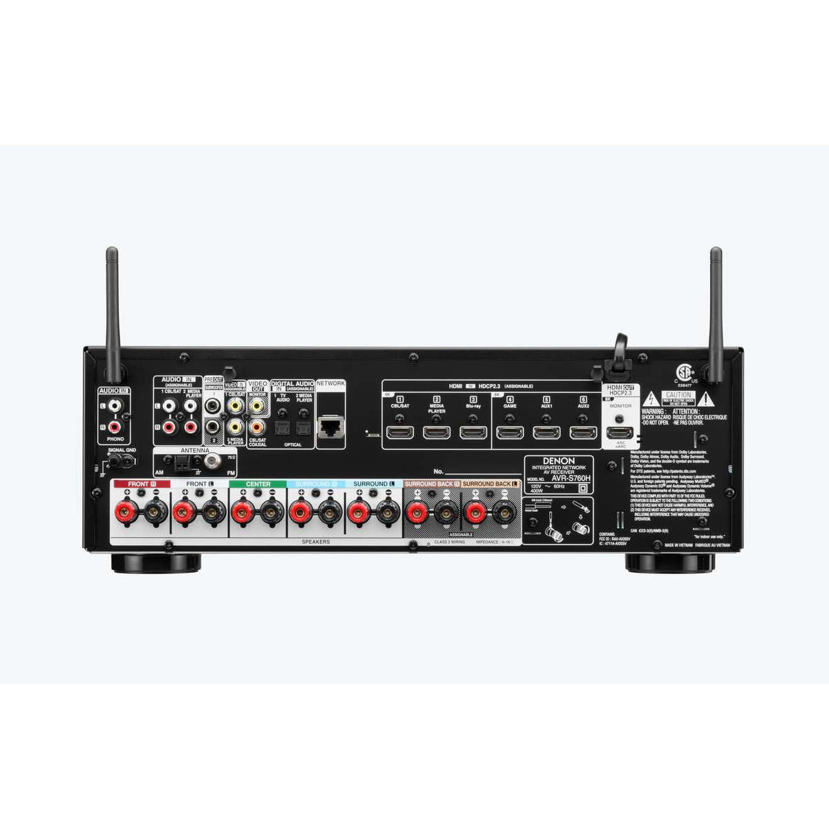 Denon AVR-S760H 7.2ch 8K AV Receiver with 3D Audio, Voice Control and HEOS Built in® - Rear View