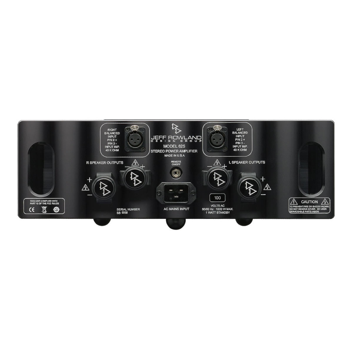 Jeff Rowland Model 625 S2 Stereo Power Amplifier - Rear View