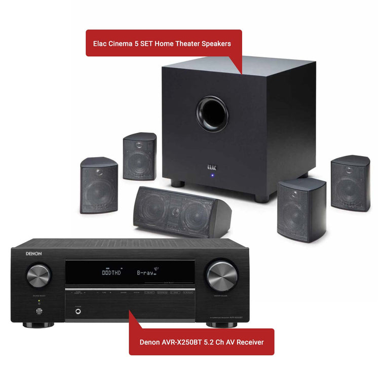 Elac Cinema 5 SET Home Theater Speakers + Denon AVR-X250BT Surround Sound Package - Ooberpad