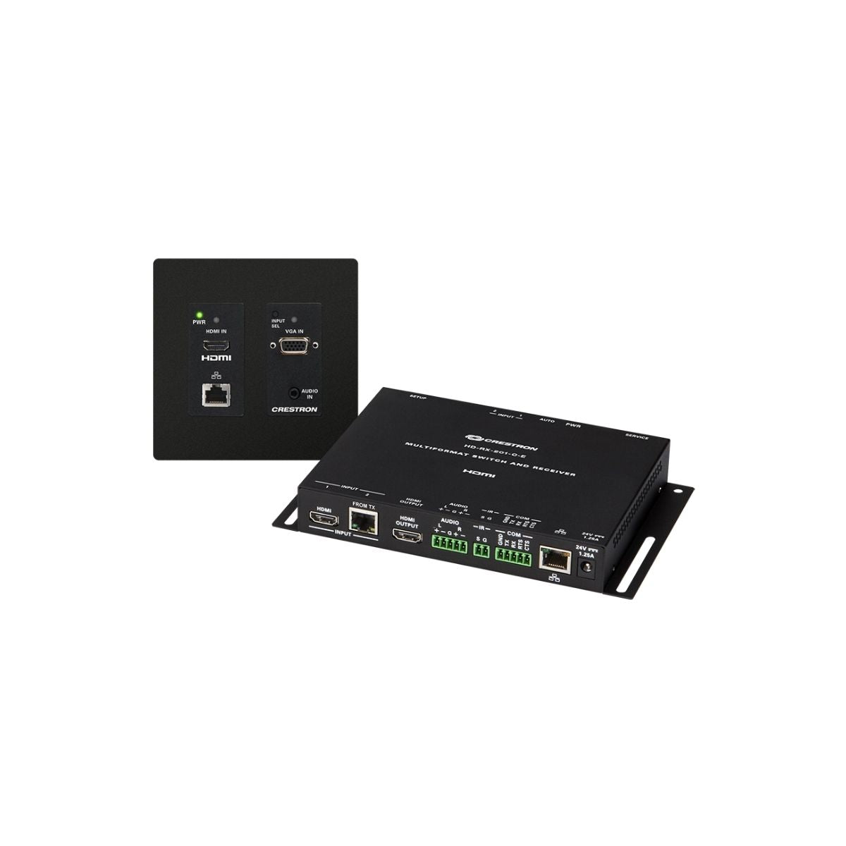 Crestron HD-MD-300-C-E-B DM Lite – HD Scaling Auto-Switcher & HDMI® over CATx Extender 300 w/Wall Plate Transmitter, Black