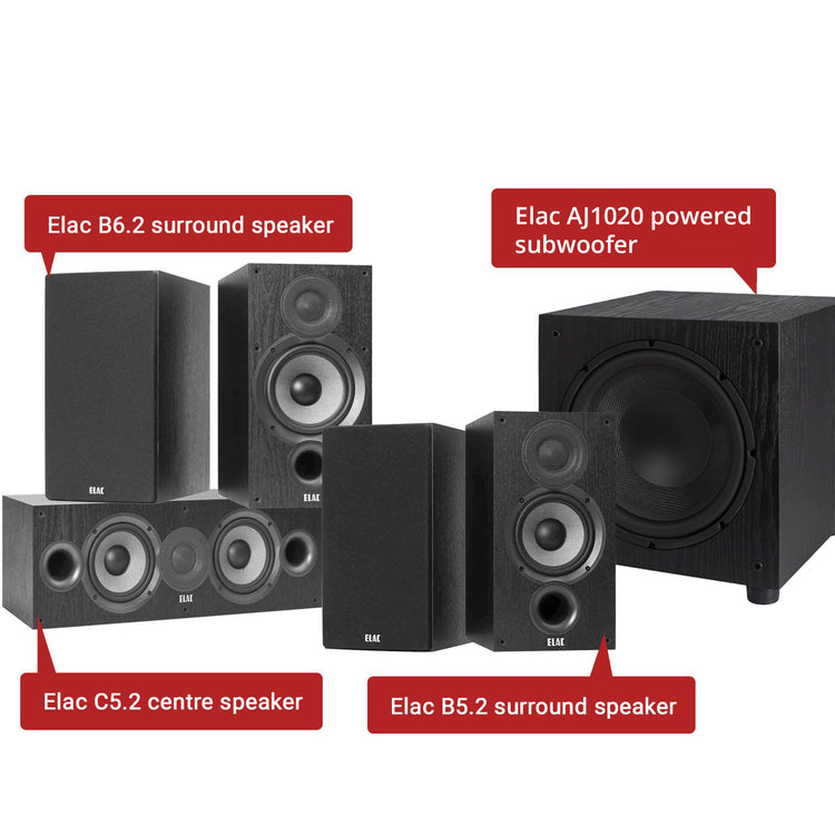 Elac Debut 2.0 - 5.1 Channel Home Theater Speaker Package with Elac AJ1020 Subwoofer - Ooberpad India